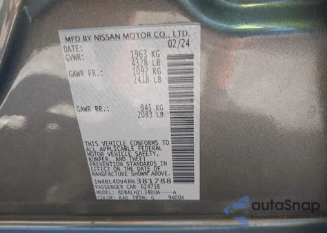 2024 Nissan Altima Sv Fwd from USA, damaged, VIN 1N4BL4DV4RN381788